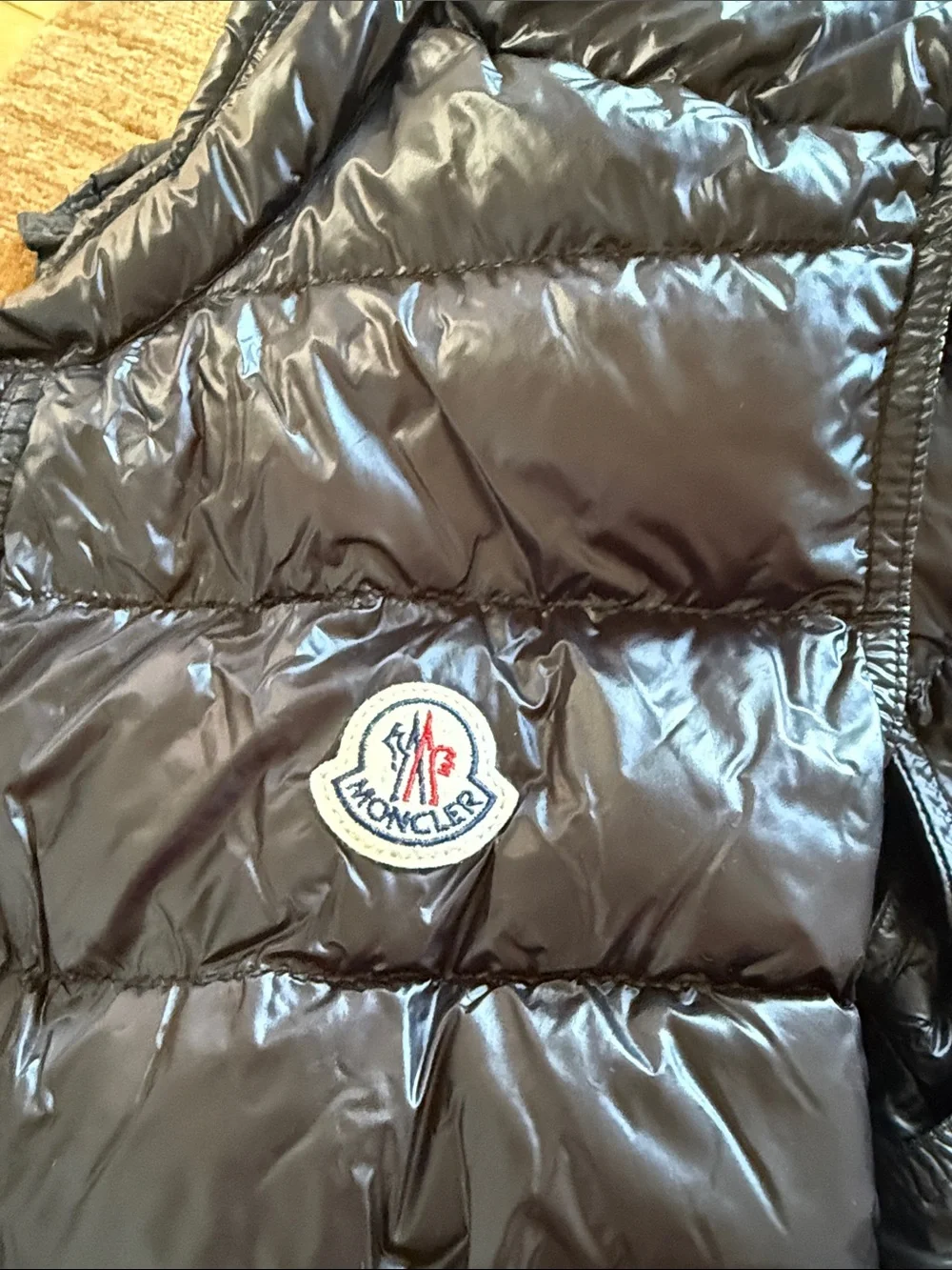 Moncler Shiny Black Quilted Puffer Jacket with Badge